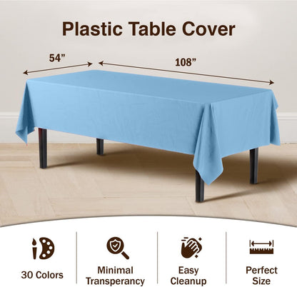 Exquisite Party Solids 6-Pack Premium Plastic Tablecloth 54in. x 108in. Rectangle Plastic Table Cover - Navy