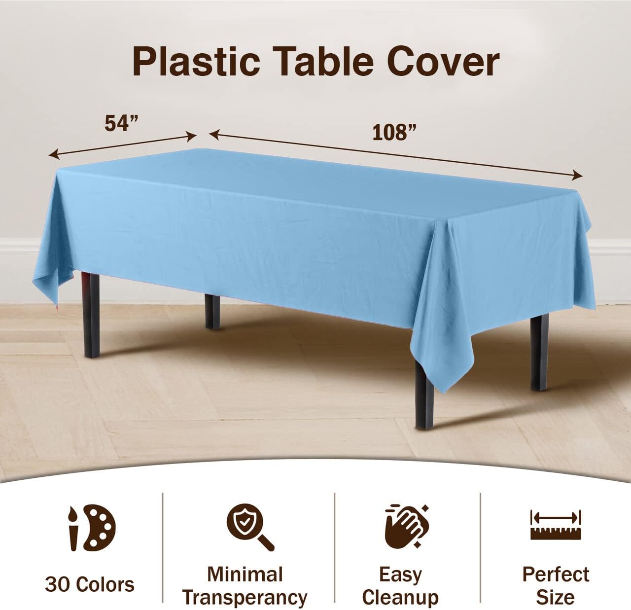 12-Pack Premium Plastic Tablecloth 54in. x 108in. Rectangle Table Cover - Dark Blue - Colors A