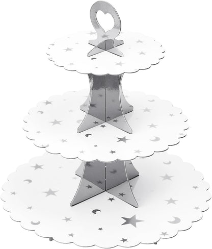 Soleebee 3-Tier Cupcake Stand, Cardboard Cupcake Tower, Dessert Cup Cake Stand Tower for Birthday Wedding Party Decoration, Cupcake Tier Stand 1 Set (Black)