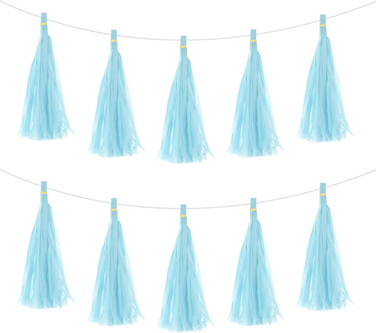 MECCANIXITY 15Pcs Light Blue Tassel Garland Banner with Rope Tissue Paper Tassels Party DIY Kits for Anniversary Wedding Birthday Party