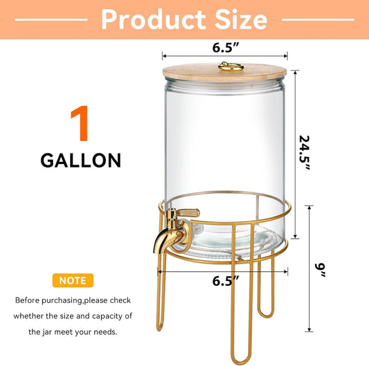 1 Gallon Drink Dispenser,2 Pack Glass Beverage Dispenser With Stand,Juice Containers with Lid for Party,Drink Dispensers for Parties With Spigot for Lemonade/Soda/Tea