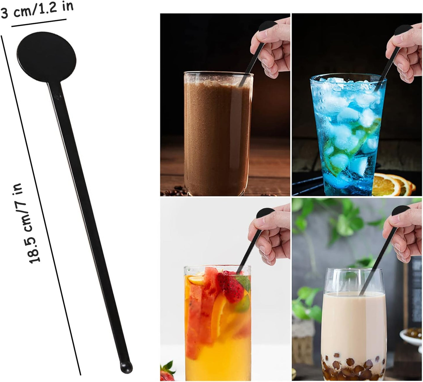 100Pcs Cocktail Swizzle Sticks, 7 Inches Disposible Plastic Disc Top Drink Stirrers Black Drinks Mixing Rod for Coffee Milk Cocktail Whiskey Beverage Bar (Black)
