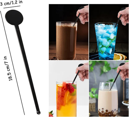 100Pcs Cocktail Swizzle Sticks, 7 Inches Disposible Plastic Disc Top Drink Stirrers Black Drinks Mixing Rod for Coffee Milk Cocktail Whiskey Beverage Bar (Black)