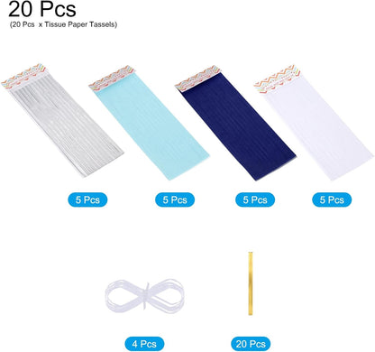 MECCANIXITY 20Pcs Light Blue Tassel Garland Banner with Rope Tissue Paper Tassels Party DIY Kits for Anniversary Wedding Birthday Party
