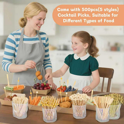 500PCS Cocktail Picks Bamboo Skewers for Appetizers, Fancy Toothpicks for Appetizers, 4.7" Eco-friendly Natural Bamboo Cocktail Sticks for Party Drinks Food, Charcuterie Boards Accessories