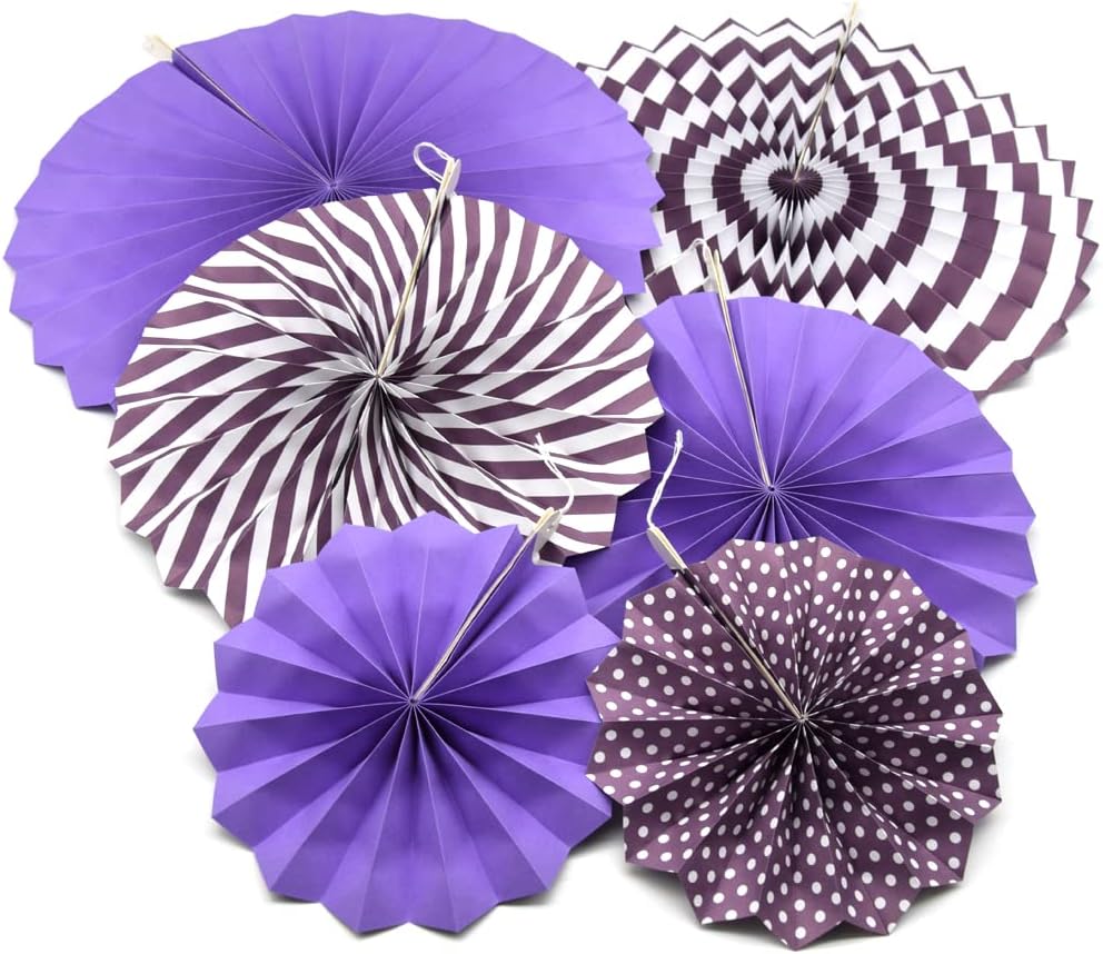 Hocansen 6PCS Paper Fan Garland Paper Fans Party Decorations 8/12/16in Hanging Papers Fans Set Round Papers Fans Pattern Garland for Birthday, Wedding (ZS/Pink)