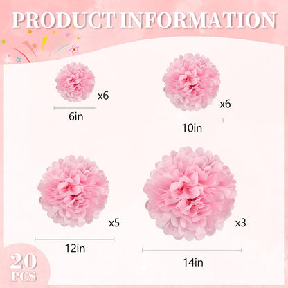 20 PCS Orange Tissue Paper Pom Poms, Tissue Pom Poms Flowers, Sizes of 6", 10", 12", 14" Hanging Paper Flower Ball for Wedding, Birthday, Halloween, Christmas, Baby Shower Party Decor