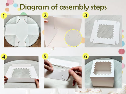10pcs Cake Boxes 12 Inch, 12x12x8in White Bakery Boxes with Window,10in 12in Cake Boxes, Large Baking Boxes,Disposable Cake Containers with Lids