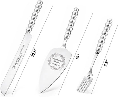 Wedding Cake Knife and Server Set, Gold Ceramic Pearl Handle Cake Cutting Set for Weddings, Engagements, Anniversaries, and Engagement Gifts for Couples