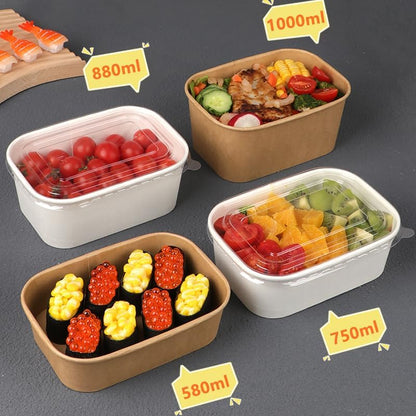 50-Pack 29oz Disposable Kraft Paper Bowls【with Lids and Forks】,Meal Prep Containers Disposable Togo Food Deli Containers for Restaurant Supplies Take Out Containers, Microwave Safe for Hot/Cold Food