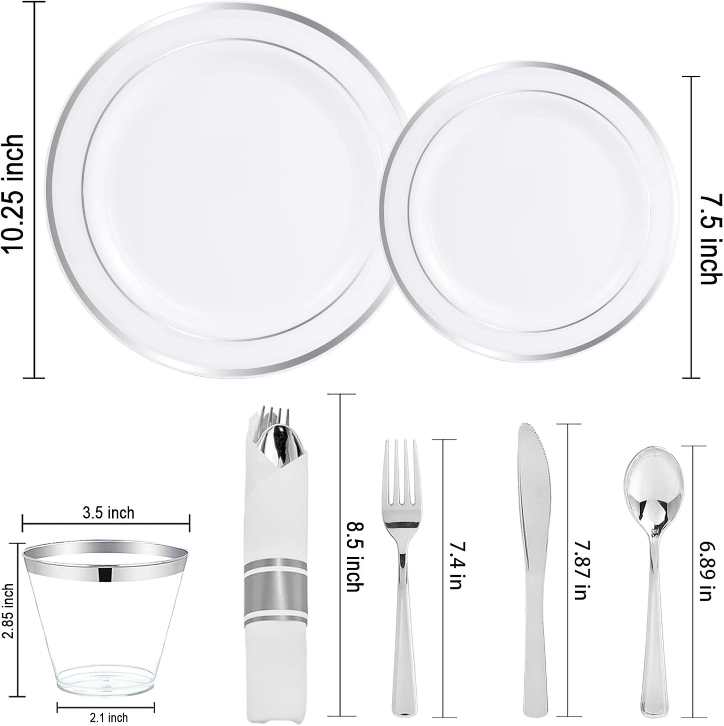 WELLIFE 350-Piece Gold Disposable Plates and Cutlery Set - Premium 10.25" Dinner Plates, 7.5" Dessert Plates, 9oz Cups & Cutlery for Weddings, Catering Events - 50 Guest Service - Elegant & Sturdy