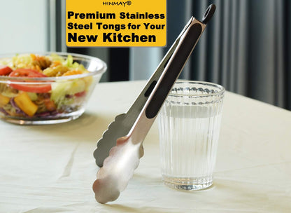 HINMAY Serving Tongs 9-Inch Cooking Tongs with Silicone Tips, Set of 3 (Black)