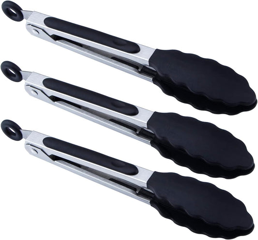 MSY BIGSUNNY Kitchen Food Tongs - 7" Mini Silicone Serving Tongs - Set of 3 (Blue)