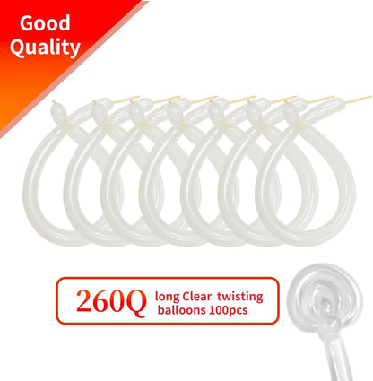 260 Clear Long Balloons for Animals, Thickening Skinny Latex Twisting for Arch Modeling Magic Clown Birthday Wedding Party Decorations 100pcs