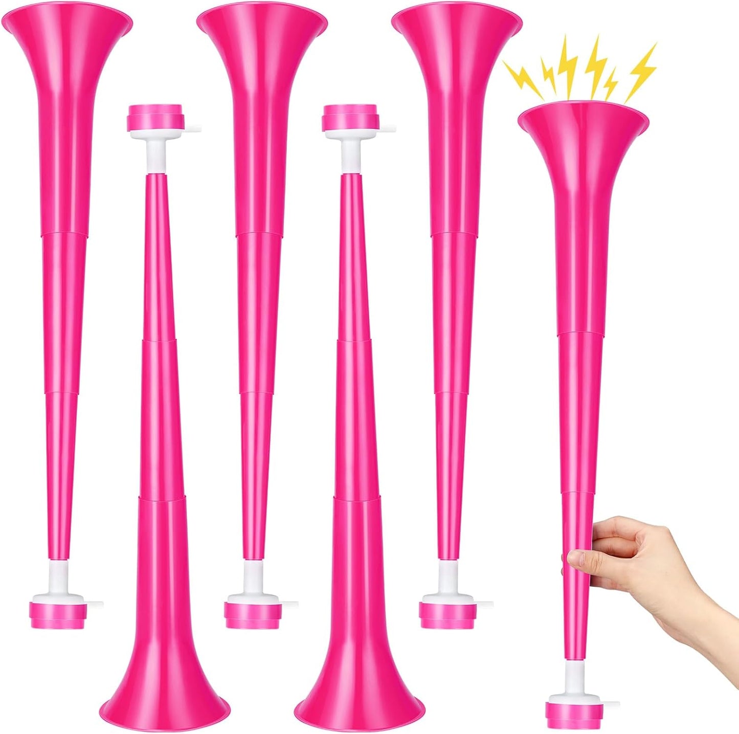 6 Pcs Stadium Horn for Adult, 21 Inch Vuvuzela Plastic Collapsible Cheering Trumpets for Sporting Events Football Carnival Party, Red