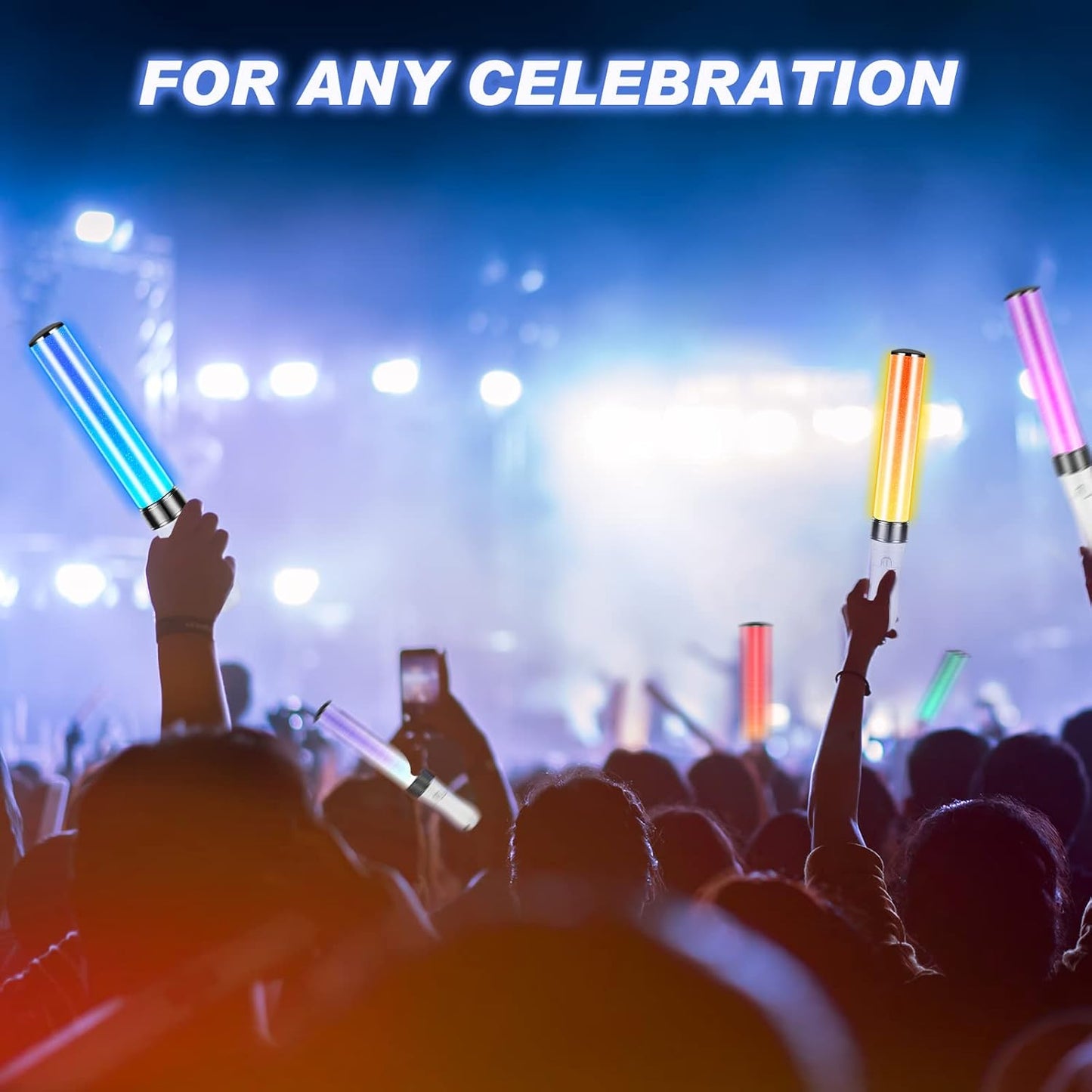 Lewtemi 6 Pcs K-pop Lightstick LED Glow Sticks 15 Color Reusable J-pop Concert Stick, Manual and Automatic Mode, Idol Flashing Glow Sticks Party Supplies for Raves Emergency Camping