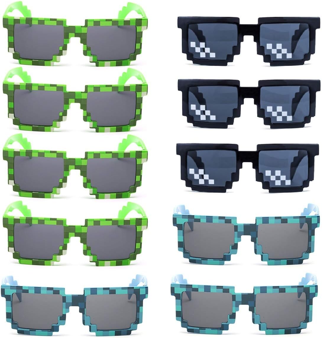 kilofly 10pc 8-Bit Pixel UV Protect Gamer Sunglasses Adult Kids Party Favors