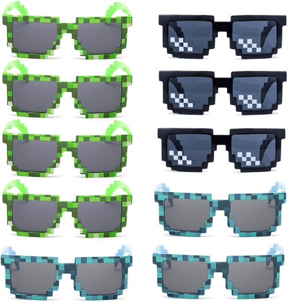 kilofly 10pc 8-Bit Pixel UV Protect Gamer Sunglasses Adult Kids Party Favors