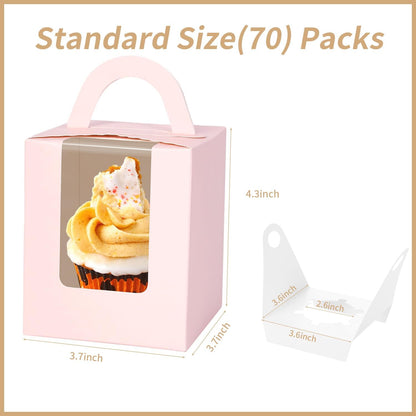 JCD Cupcake Boxes Carriers, 120pcs Pink Single Individual Cupcakes Box Holders Containers,3.7 * 3.7 * 4.3inch Cupcake Container Pastry with Insert and window(Pink, 120pcs)