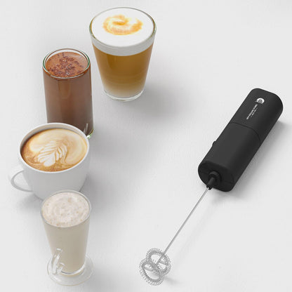 Powerful Milk Frother Wand - Mini Handheld Milk Frother with Stainless Steel Whisk - Battery-Powered Drink Mixer for Coffee, Lattes, Cappuccinos, Matcha - Coffee Enthusiasts Gift - Black