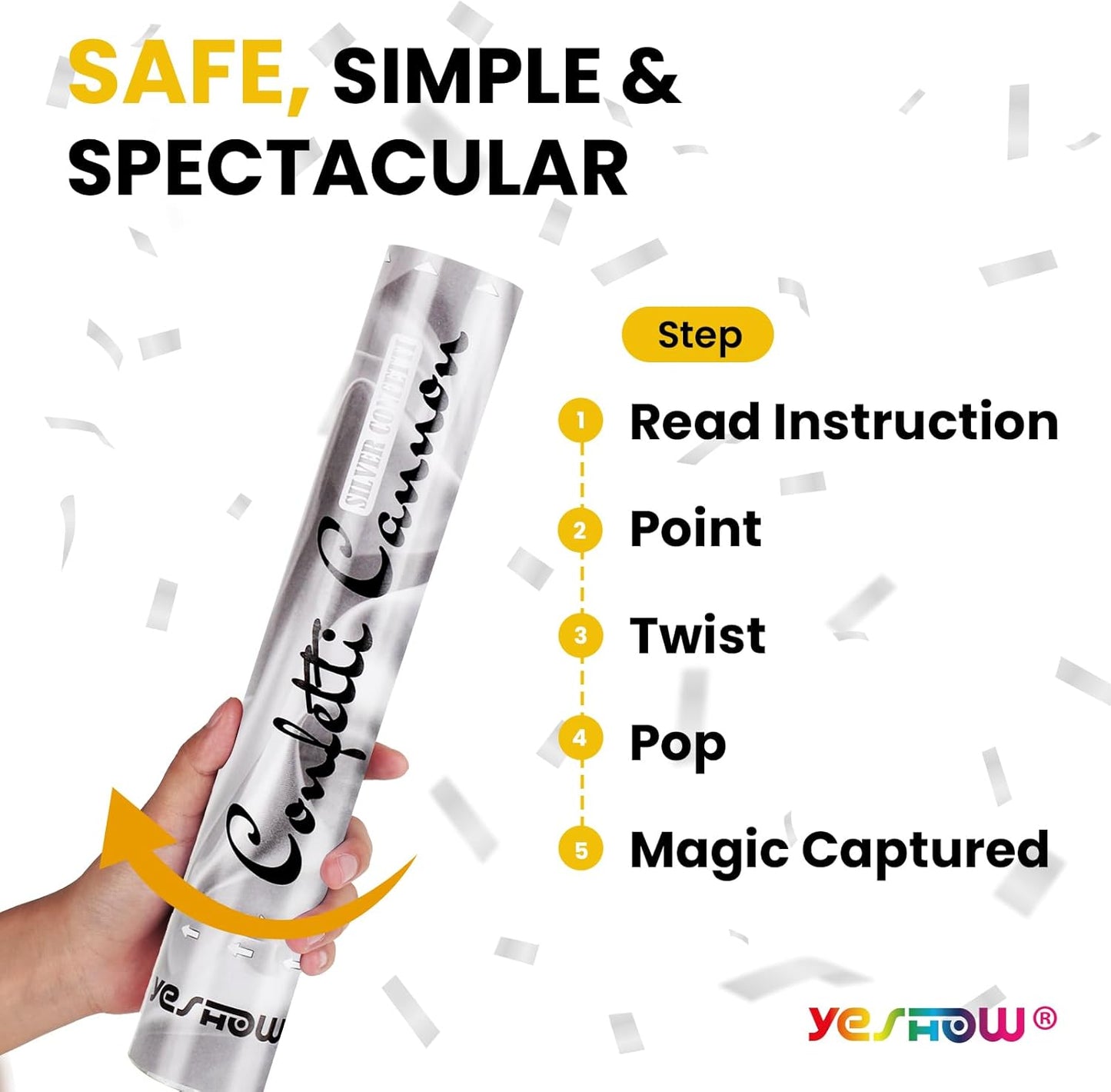 Confetti Cannon Party Poppers Gold,(6 pack) YESHOW Confetti Shooters Blaster for Birthday Graduation Wedding Christmas New Year’s Eve and Valentine's Day Any Celebrations