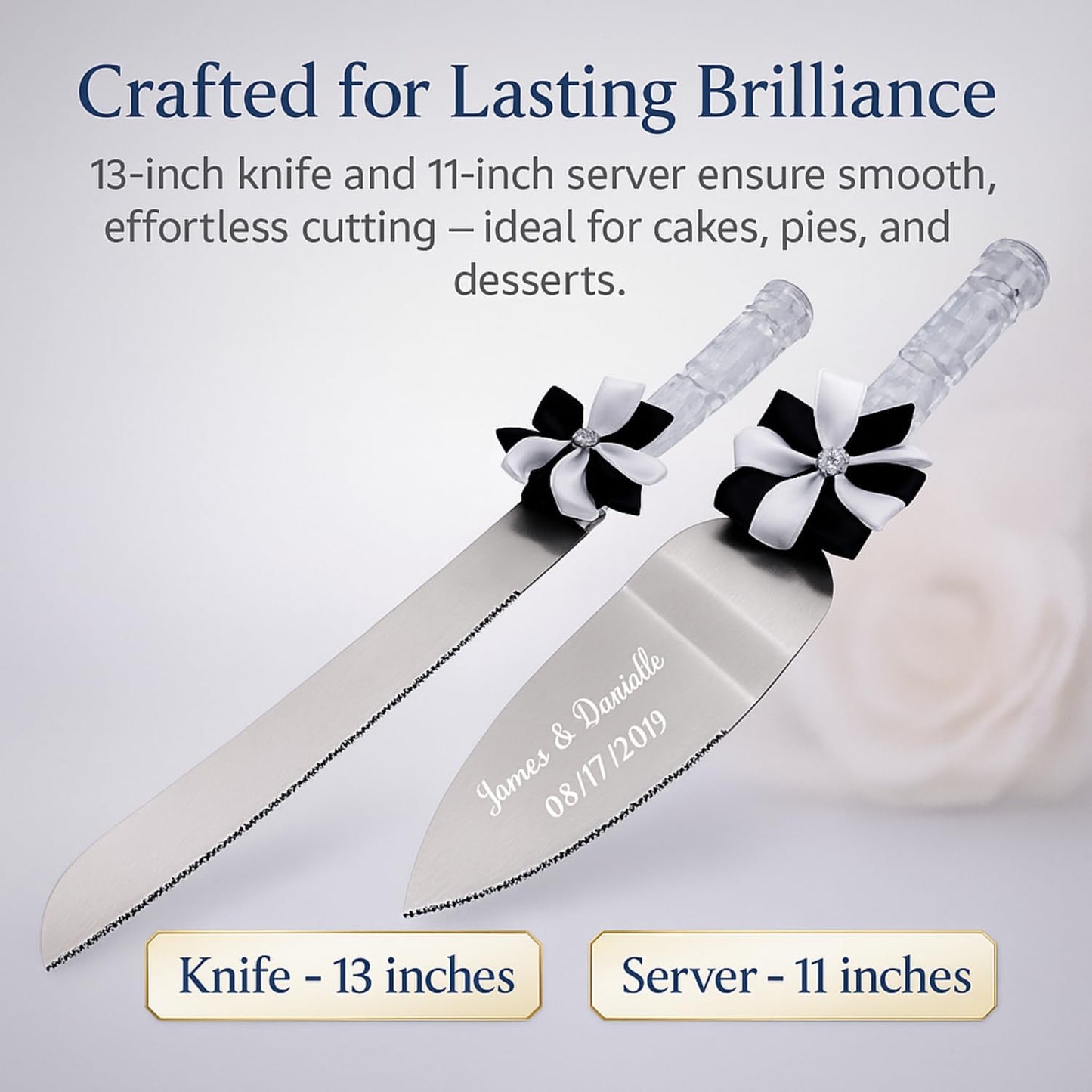 GIFTS INFINITY Personalized Wedding Cake Knife and Server Set with Engraving – Cake Cutting Utensil Set, Keepsake Gift for Wedding, Anniversary, Reception, Birthday & Other Occasions (CH-101WB)
