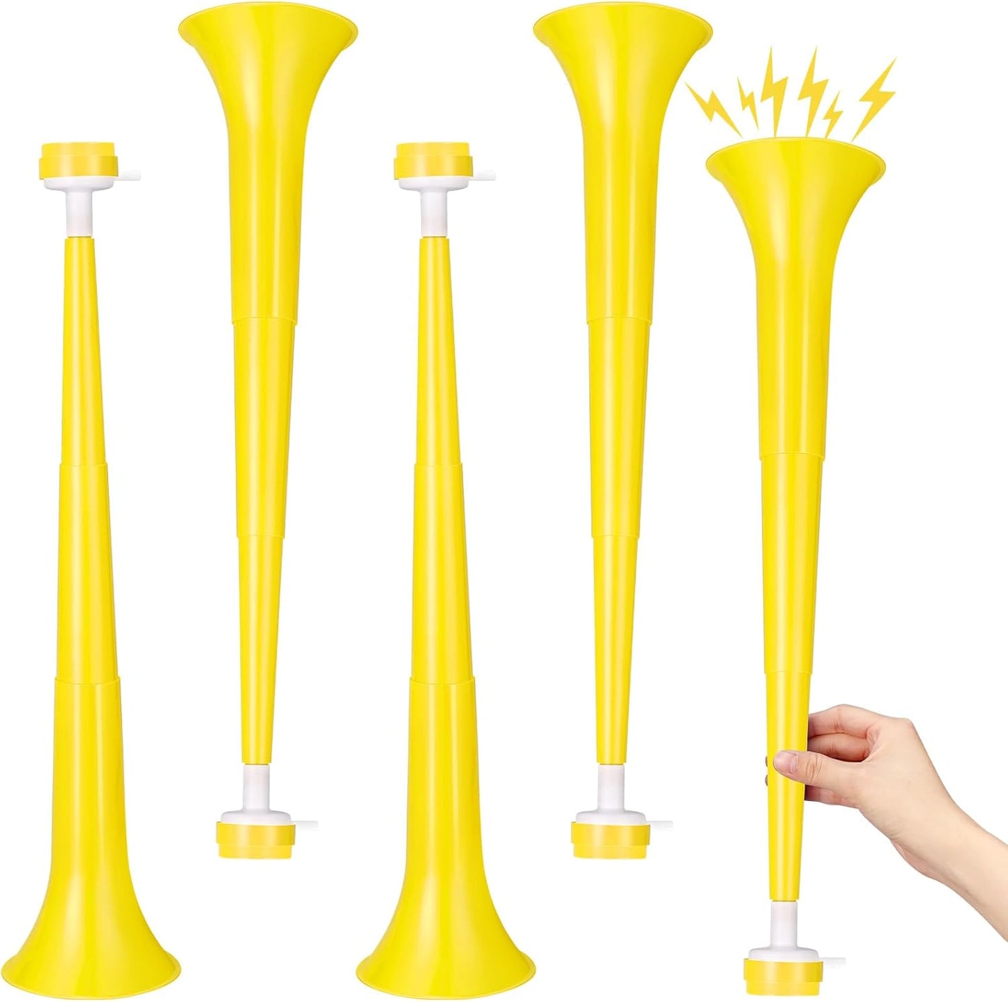 4 Pcs Collapsible Stadium Horn for Adult, 21 Inch Vuvuzela Plastic Trumpet, for Sporting Events Football Carnival Party, White