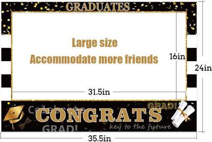 2026 Graduation Photo Booth Props Frame - Large 35.5 x 24 Inch Durable Hollow Board Picture Frame for Grad Party Decorations - Class of 2026 Selfie Prop for High School and College - Black and Gold