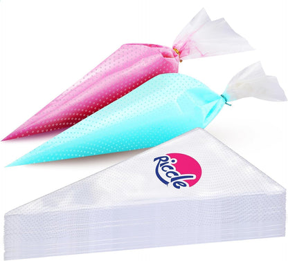 Riccle Piping Bags and Tips Set, 11.8 Inch 100 Anti Burst Piping Bags, 124 Pcs Cake Decorating Kit with 16 Piping Tips, 1 Reusable Pastry Bags, 3 Cake Scrapers, 2 Couplers, and 2 Icing Bags Ties
