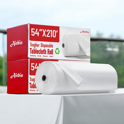Plastic Table Cloth, 310 Ft X 54 in Disposable Tablecloth White Plastic Tablecloth with Any Cut Sliding Cutters Premium Table Cover Roll for Picnics, Parties, Birthdays, Weddings