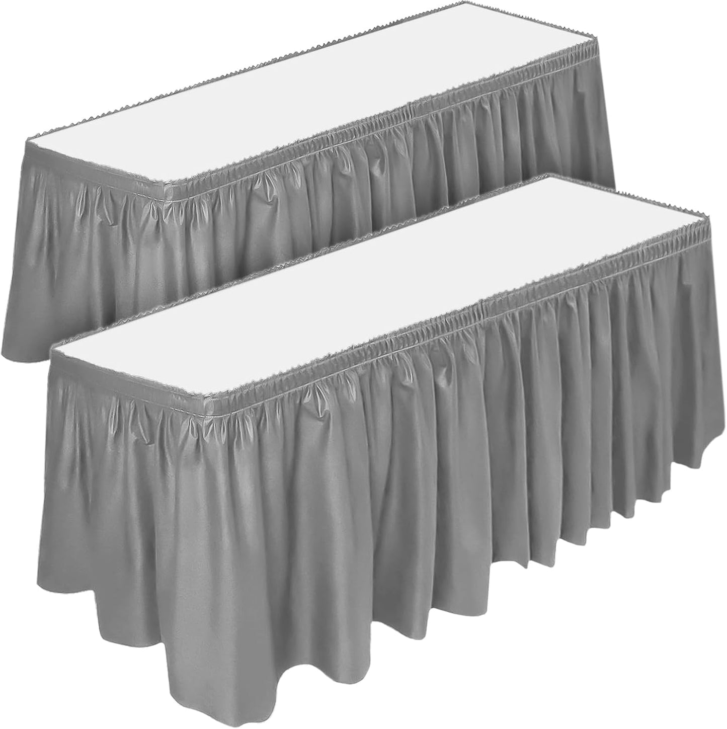 DecorRack 2 Pack Table Skirts, 29 in x 14 ft Each, Multi Pack -BPA Free- Plastic Tableskirt, Disposable, Reusable, Rectangular Tablecloth Skirt, White (2 Pack)