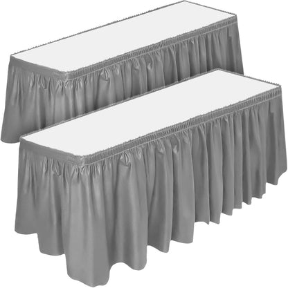 DecorRack 2 Pack Table Skirts, 29 in x 14 ft Each, Multi Pack -BPA Free- Plastic Tableskirt, Disposable, Reusable, Rectangular Tablecloth Skirt, White (2 Pack)
