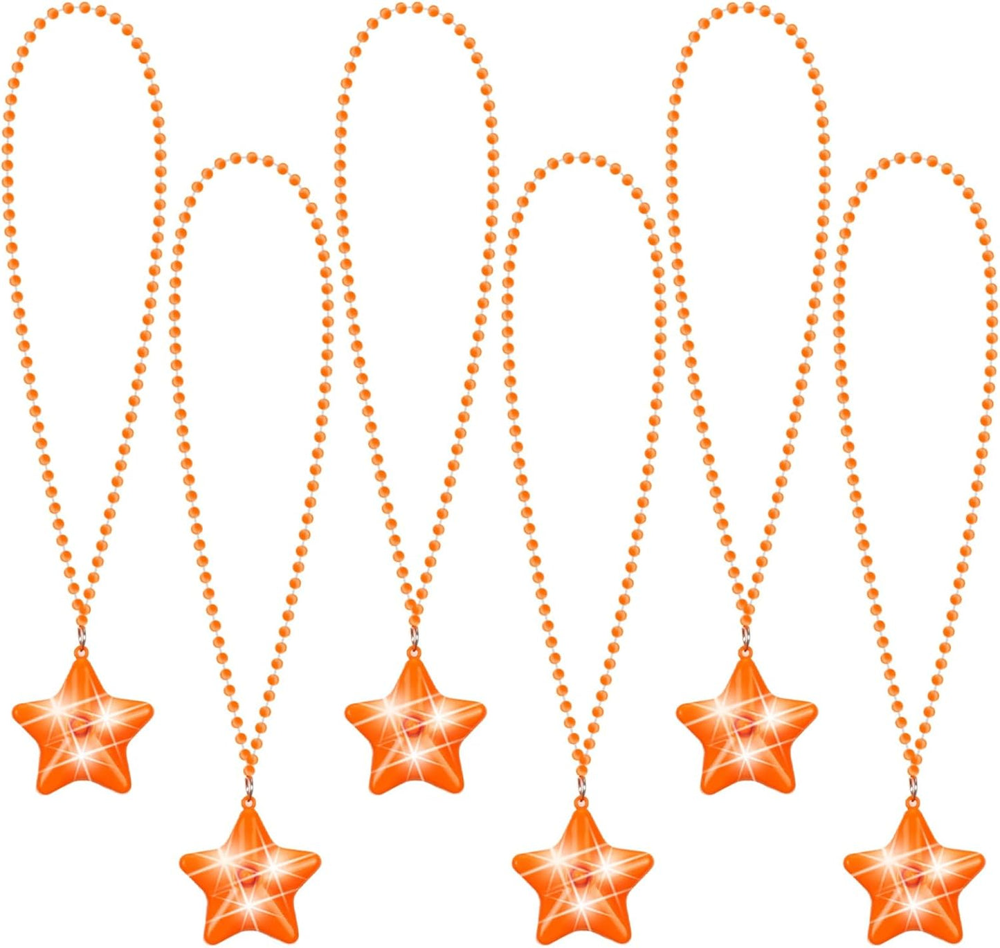6 Pack Clear LED Glow Star Necklace Bulk Beaded Necklaces for Halloween Christmas Decorations Mardi Gras Party Favors