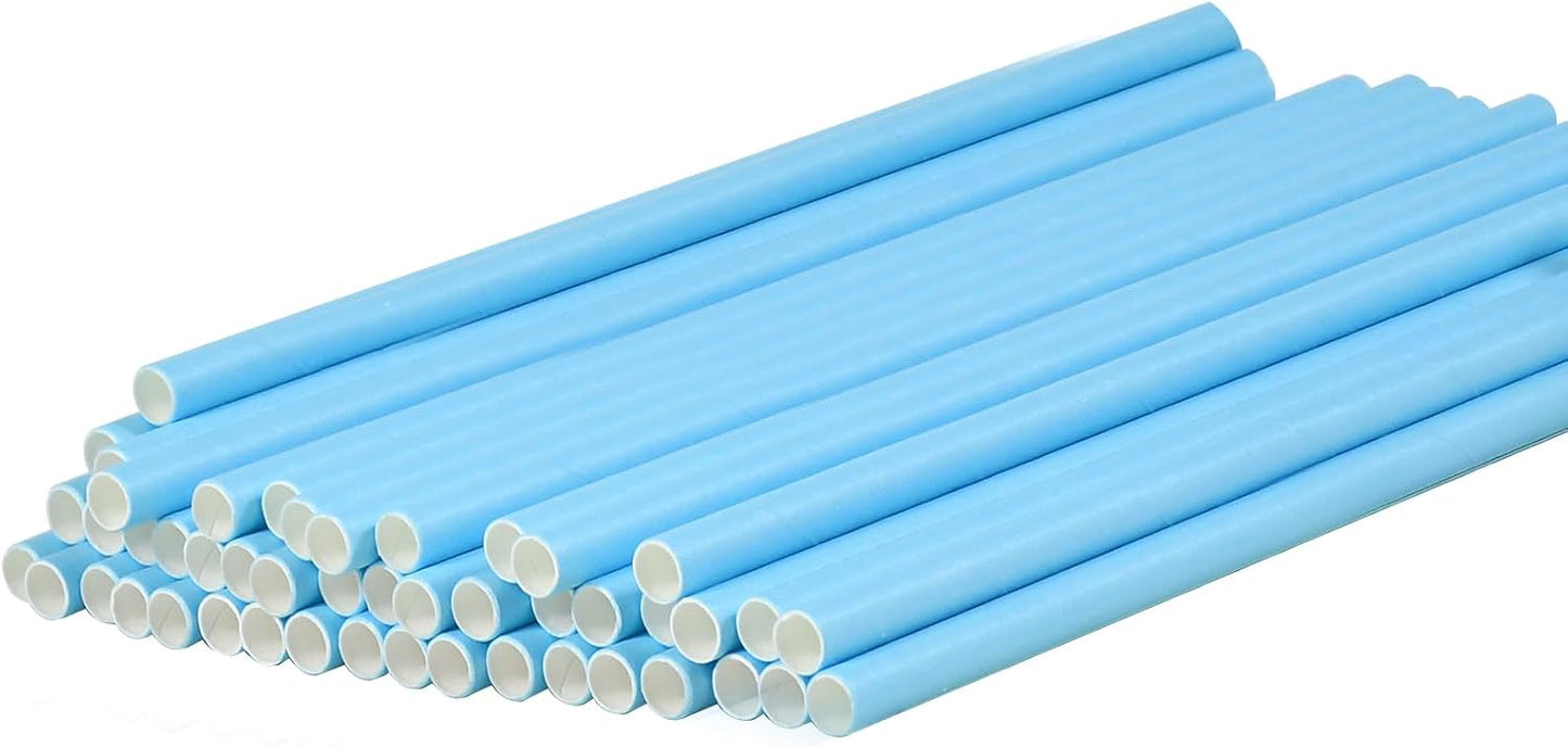 Disposable Paper Straws Solid Green - 7.75'' x 0.24'', 100 Counts - for Drinking, Beverage, Juice, Soda, Bar Supplies