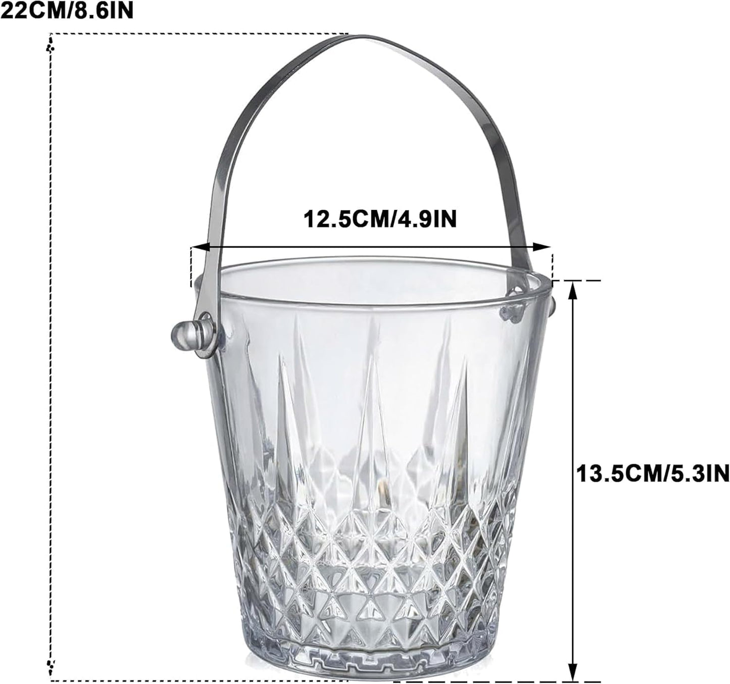 Glass Ice Bucket with Handle and Stainless Steel Tongs - Glass Ice Buckets for Party,Wine, Beer, Champagne, Cocktail Bar, Mini & Portable, 1000ml