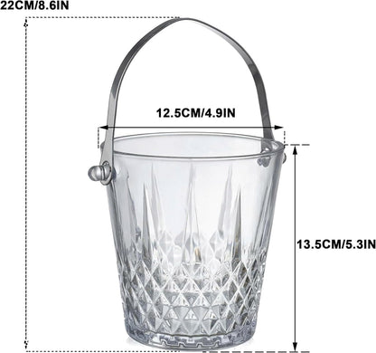 Glass Ice Bucket with Handle and Stainless Steel Tongs - Glass Ice Buckets for Party,Wine, Beer, Champagne, Cocktail Bar, Mini & Portable, 1000ml