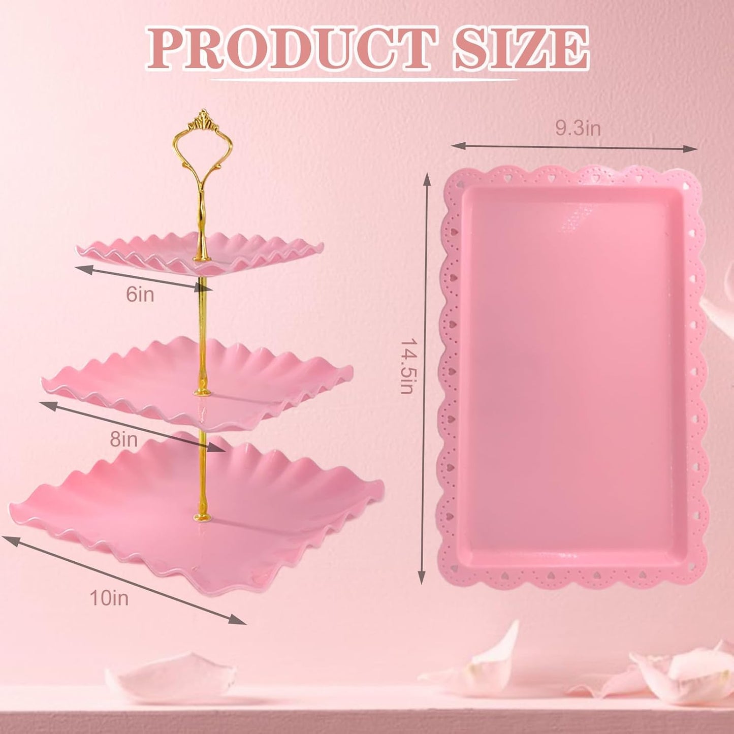 5 Pcs Dessert Table Display Set, White Plastic 2 Pcs Round 3 Tier Cupcake Stand Cup Cake Tower Stand with Metal Rod & 3 Pcs Serving Tray for Baby Shower, Tea Party, Wedding, Birthday Party
