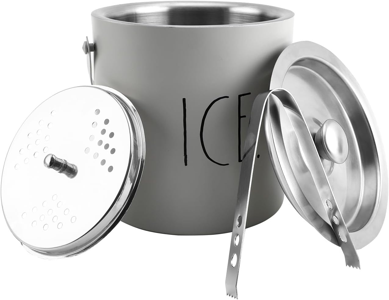 Rae Dunn Ice Bucket with Scoop - Stainless Steel Bucket with Handle, Lid and Ice Scooper - 4 Qt. Storage Bin for Ice Cubes for Bars, Parties, Backyard Barbeques, Picnics, and Camping (Sage)