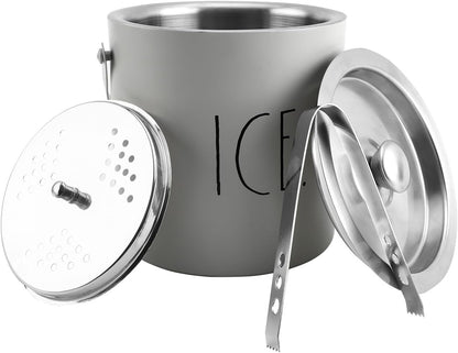 Rae Dunn Ice Bucket with Scoop - Stainless Steel Bucket with Handle, Lid and Ice Scooper - 4 Qt. Storage Bin for Ice Cubes for Bars, Parties, Backyard Barbeques, Picnics, and Camping (Sage)