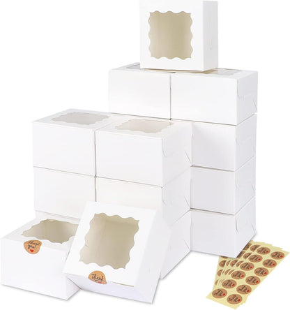 Moretoes 120pcs White Bakery Boxes, 4x4x2.5 Inch Cookie Boxes with Window for Small Cake, Treats, Donuts, Candy
