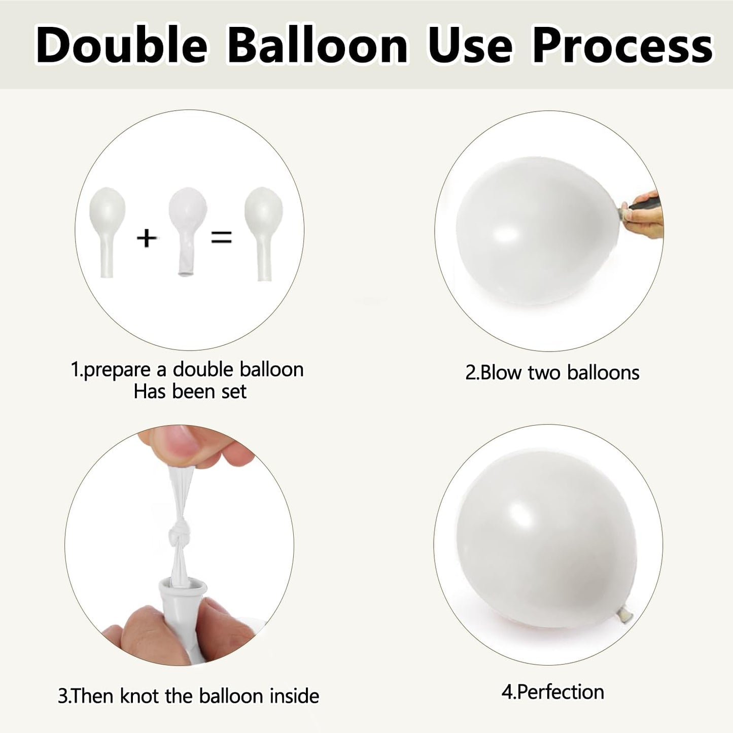 Pearl White Balloon Arch Kit,Double Stuffed Pastel White Cream Ivory Balloons Garland Kit Different Sizes 18/12/10/5 inch White Latex Balloon for Wedding Birthday Bridal Shower Party Decorations