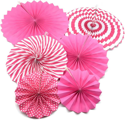 Hocansen 6PCS Paper Fan Garland Paper Fans Party Decorations 8/12/16in Hanging Papers Fans Set Round Papers Fans Pattern Garland for Birthday, Wedding (ZS/Pink)