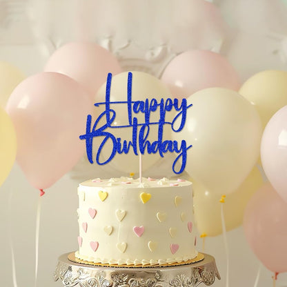 Happy Birthday Cake Topper,black Glitter Cake Pick Bunting Decor for Anniversary Birthday Party Cake Decorations Supplies