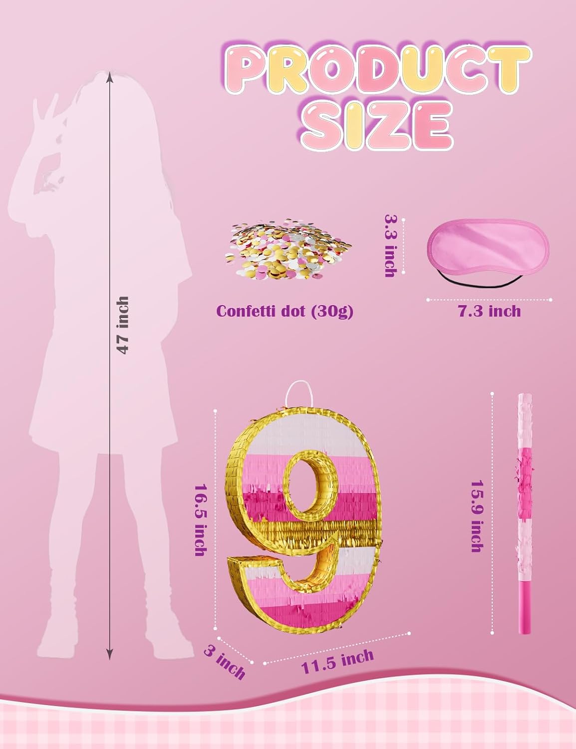 Number 5 Piñata with Stick, Blindfold & Confetti-Pink Piñata for Birthday Parties, Complete Party Game Set for Kids Girls-Gradient Pink Birthday Decor with Fillable Design(Small, 16.5 x 11.5 x 3 In)