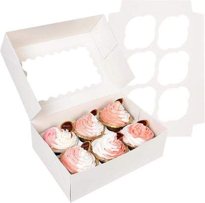 Bakepacker Auto-pop up 6 Cupcake Boxes with Window 20 Count Pink Box 9.4 x 6.1 x 3 inch Cupcake Carrier