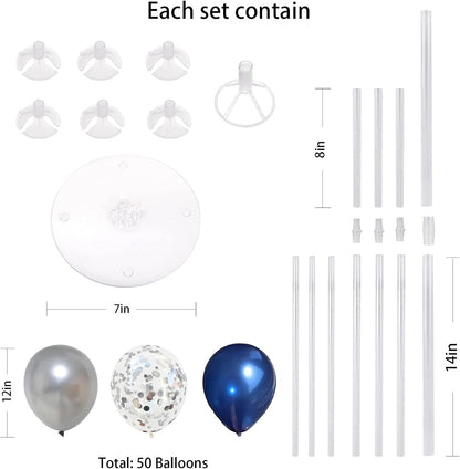 4 Set Balloon Stand Kit for Table Centerpieces With Balloon and Base Party Decorations for Birthday Wedding Retirement Graduation Baby Shower (Navy Silver)