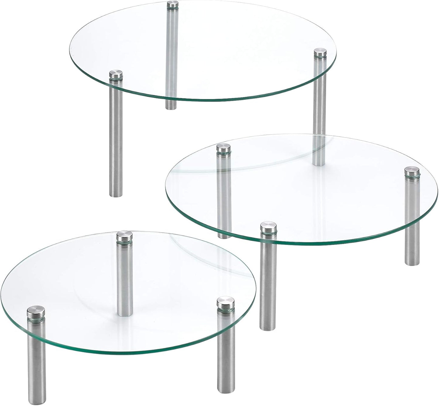 3 Tier Round Tempered Glass Display Stand 9, 11, 13” for Cake, Cupcakes, Desserts, Bakery, Appetizers – Set of 3 Glass Retail Display Raiser. (Clear)