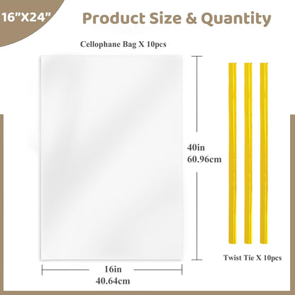 WIKDAY Cellophane Bags 100 PCS 6x10 Inches Clear Gift Gags with Ties Plastic Treat Party Favor Candy Bags for Gift Giving, Packaging Snack, Products