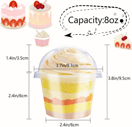 Alaeseje 50 Pack 8oz Disposable Clear Plastic Cups with Dome Lids(Hole in the Lid),PET Dessert Cups,Disposable Snack Bowls for Ice Cream,Cake,Fruit,Parfait, Pudding and Jello Shot