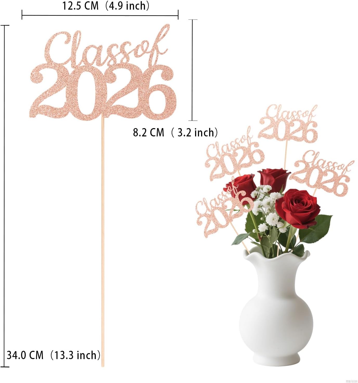 Gold Class of 2026 Double-sided Graduation Table Centerpieces, 12 Pcs Grad Party Decorations with Sticks, Graduation 2026 Party Supplies for Table Decor